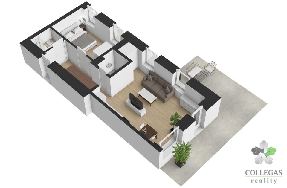 Interiér a terasa apartmánu TOP1 v Rattendorfu